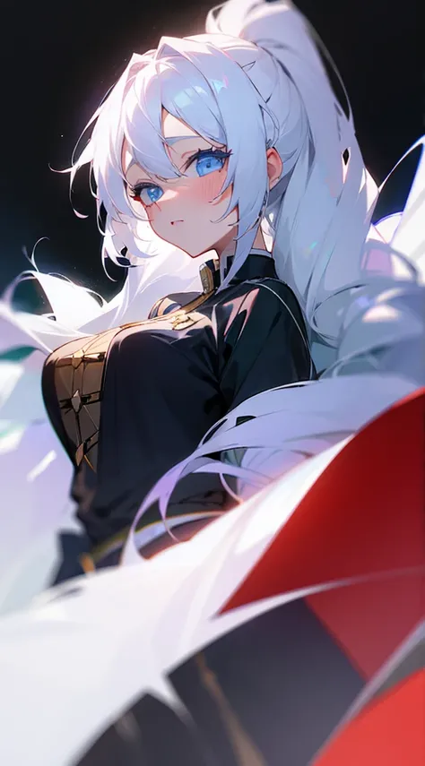 Girl. White hair. Blue eyes. Long hair.