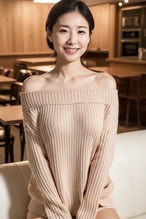 top-quality,ultra-detailliert,​masterpiece,realisitic,Photo Real,very extremely beautiful５５Year old housewife、(kawaii:1.32),Thin smile:0.02(Brown eyebrows),(bangss),perfect glossy skin,flawless skin,((Human Realistic Skin)), (teats:1.6435),(Big, full breas...