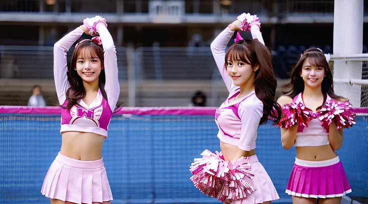 Cute cheerleader 18 years old wearing a pink miniskirt