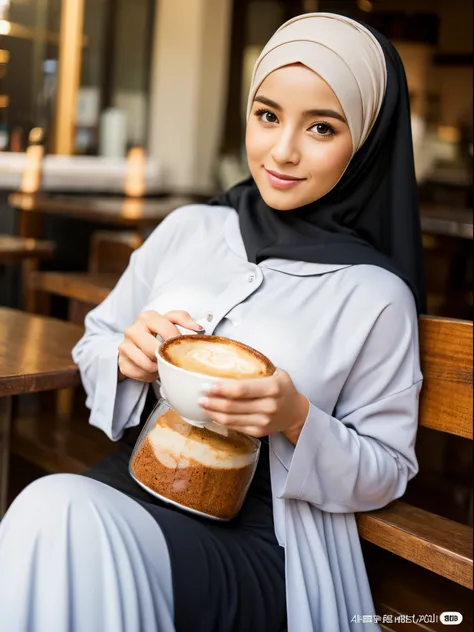 women, sexy body, big breast, hijab, gamis, cafe