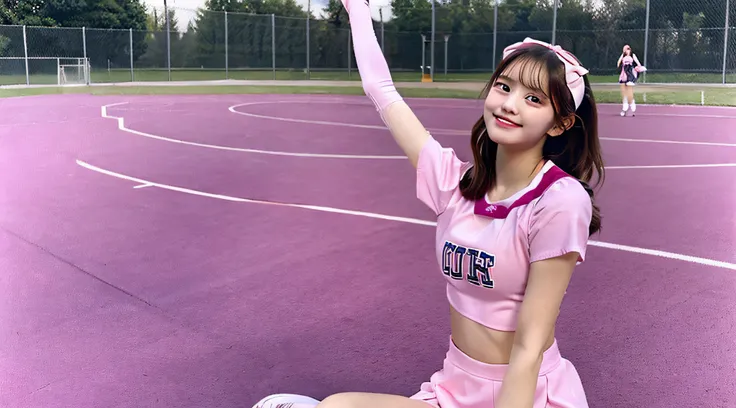 Cute cheerleader 18 years old wearing a pink miniskirt