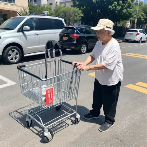 Supermarket shopping cart，A foldable chair should be placed in front of the shopping cart，Convenient for the elderly to walk，Sit on it when you are tired。There  a small foldable table next to it，It  convenient for him to play cards with his wife。There  als...