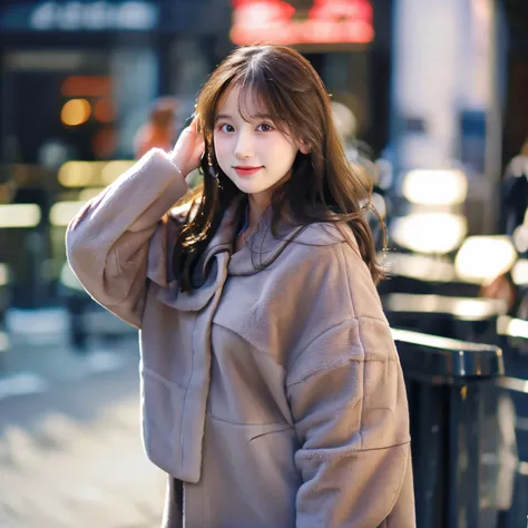 Photorealsitic, 8k full-length portraits, Beautuful Women, A charming expression, sixteen years old, TOKYOcty, Winters, Shibuya in the background