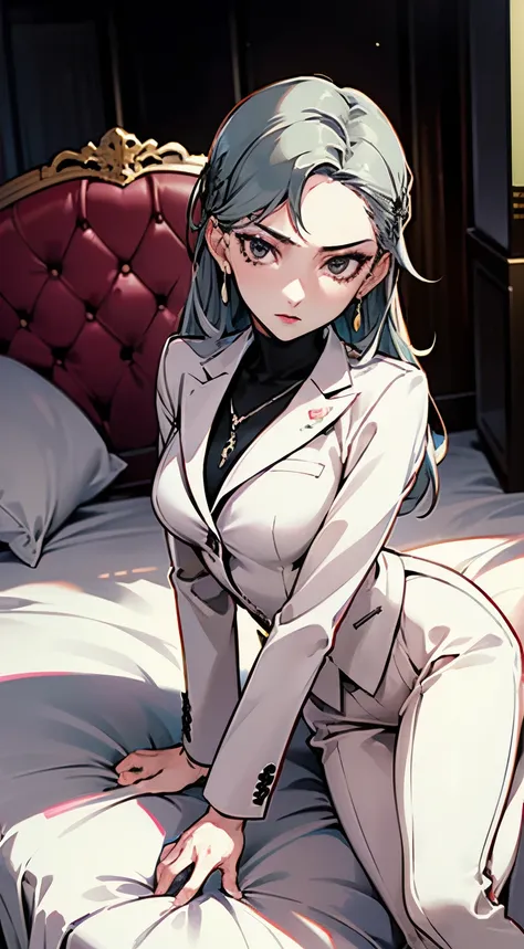 4k ultra high resolution image, sae serious look, sitting on a chair in her office, formal clothing l, brighter scene