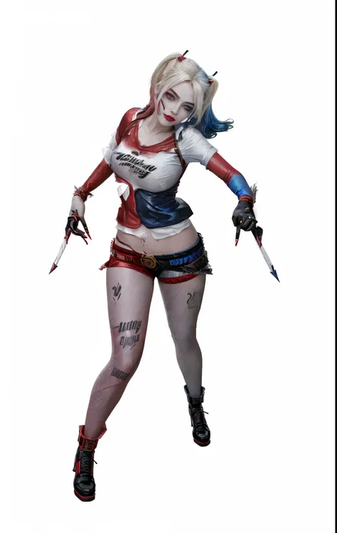 sad expressions，A woman with very long and pointed nails,Harley Quinn, harley queen, Harley Quinn, Portrait of Halle Quinn, Harley Quinn Station, Highly detailed iconic characters, Harley Quinn movie stills, 3d rendered figure art 8k, Art germ ; 3d unreal ...