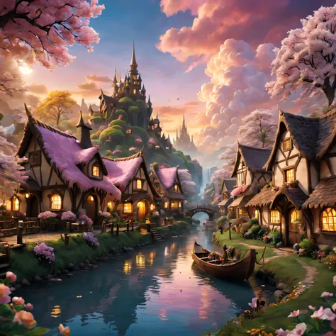 (ultra - detailed,actual:1.37),(Best quality at best,4K,8K,A high resolution,tmasterpiece:1.2),The landscape,Chocolate Village,Sweet,magical,cozily,Tasteful,Tasty,Beautifully decorated chocolate house,meandering rivers,Tempting chocolate fountain,Various c...