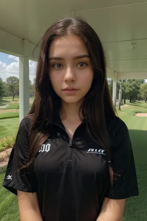 arafed woman with long hair with golf clothes at a golf course hot clothes, without makeup, 18 years old, perfect face ), 19-year-old girl, anna nikonova aka newmilky, pokimane, anastasia ovchinnikova, 2 2 years old, 8k selfie photograph, brown hair and la...