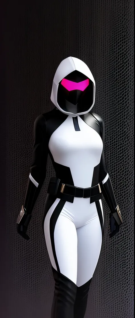 um close de uma mulher de roupa preta, WMASK, cabelo ruivo, cyber suit