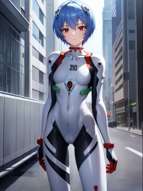 reiayanami, rei ayanami, blue hair, short hair, (red eyes:1.5), (tiny chest:1.2),
blake bodysuit, headgear, plugsuit, white body...