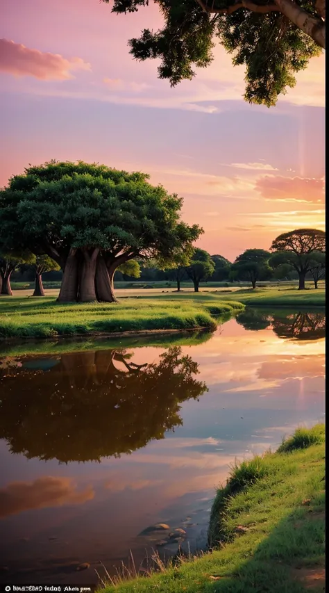 A captivating image capturing the silhouettes of the ancient baobab trees against the warm hues of the sunset, creating a magical and serene ambiance.