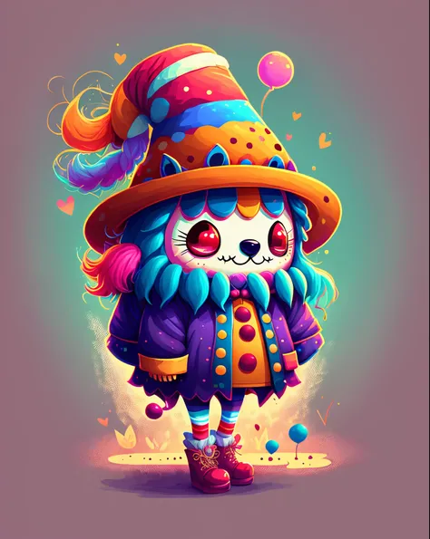 Wearing a clown hat、Clown illustration wearing clown costume, lovely digital painting, Beeple and Jeremiah Ketner, cute core clown core, Portrait of a cute monster, Cute and detailed digital art, scary clown, s. vivd colour. cute big breasts, cute monster ...