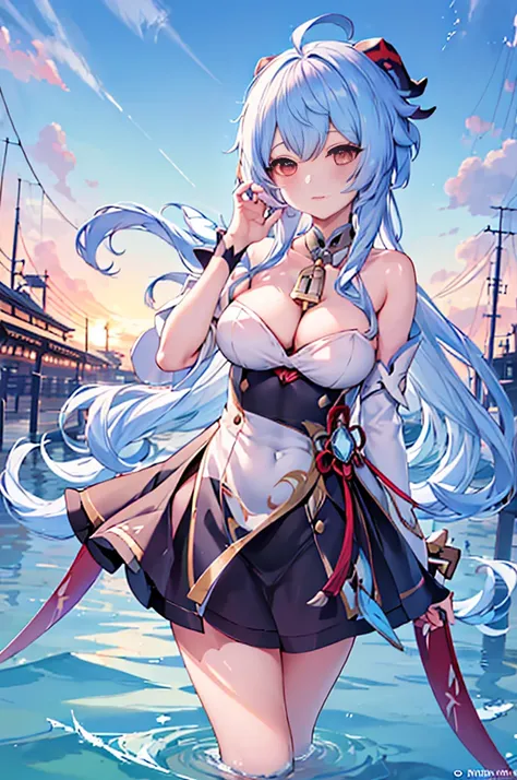 Anime manga girl，Long white hair and a sword in the water, translucent liquid from《Azure route》videogame, Kushatkrenz Important Women in the Arts, azur lane style, anime goddess, Very detailed ArtGerm, splash ink art anime loli, Detailed key animation art,...