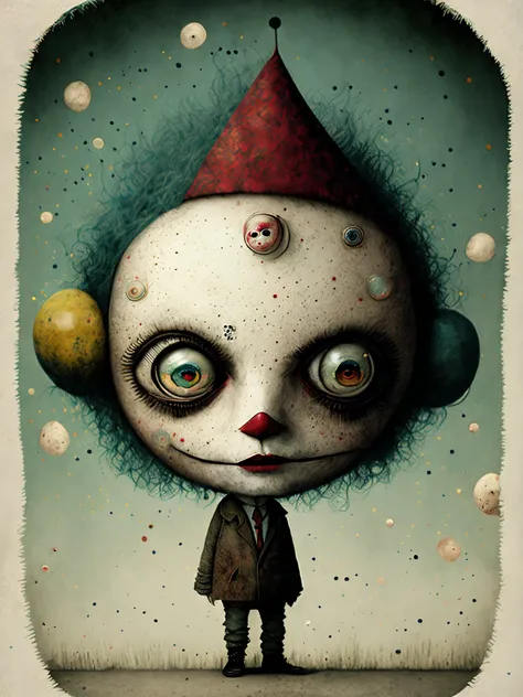 clown world, big eyes jensen style, inspired by sam spratt,