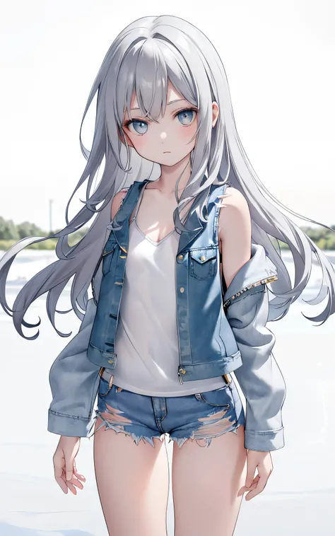 (8K, Best quality, tmasterpiece:1.2),(Eyes detailed),(facial feature),((Clothes detail details)),(1 Sister:1.2),Alone,Full body lesbian,12year old,(shinny hair:1.1),With gray eyes,wavy and long hair,(Long hair and shoulder length:1.15),numbness,face expres...