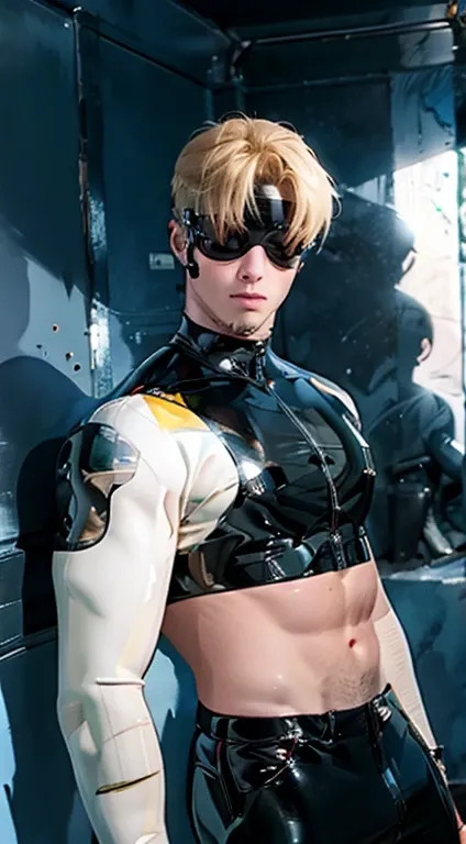 blonde hair male rubber drone with hynotic visor