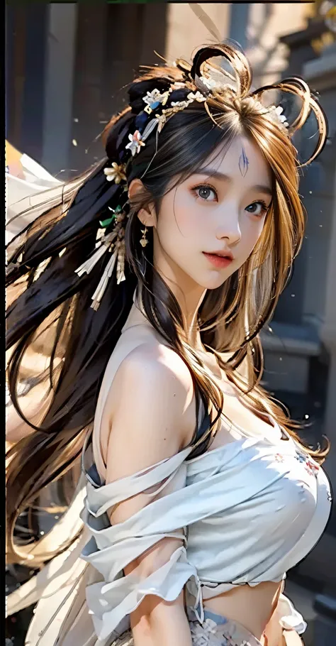 (Absurd, high-res, Super Detailed), 1girls, Shy, Shy, sweet gentle girl, intricate detailed, Enlarged surface, intricate detailed, Fine eyes and detailed faces, intricate detailed, Gray Hair, flowing hair, Clothing to cover hands, Covering hands, large boo...