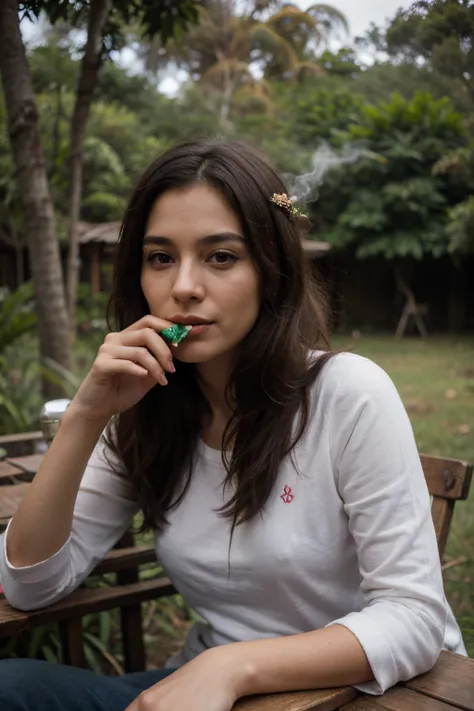 um mago fumando um cachimbo em uma densa floresta