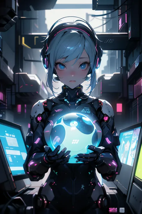 anime girl with headphones holding a glowing ball in her hands, best anime 4k konachan wallpaper, digital cyberpunk anime art, digital cyberpunk - anime art, anime cyberpunk art, cyberpunk anime girl, cyberpunk anime girl mech, modern cyberpunk anime, cybe...