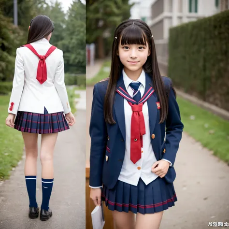 Naked girl in junior high school uniform, female genitalia