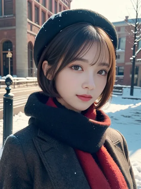 (Best Quality, 4K, 8K, hight resolution, masutepiece:1.2), Ultra-detailed, (Realistic, Photorealistic, Photorealsitic:1.37), wool felt art style:1.8, Exquisite craftsmanship, Attractive texture, girl with black bob cut hair, elegant red felt dress, Fluffy ...