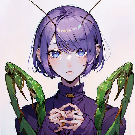 girl with praying mantis hand.