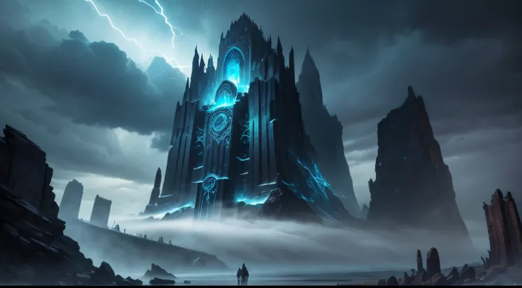 best quality,ultra-detailed,realistic,highres,masterpiece:1.2,portrait,colorful,mythology,Loki,giants,building wall of Asgard,sculpture-like,foreboding atmosphere,breathtaking vista,epic composition,stormy sky,vibrant colors,norse mythology,mythic creature...