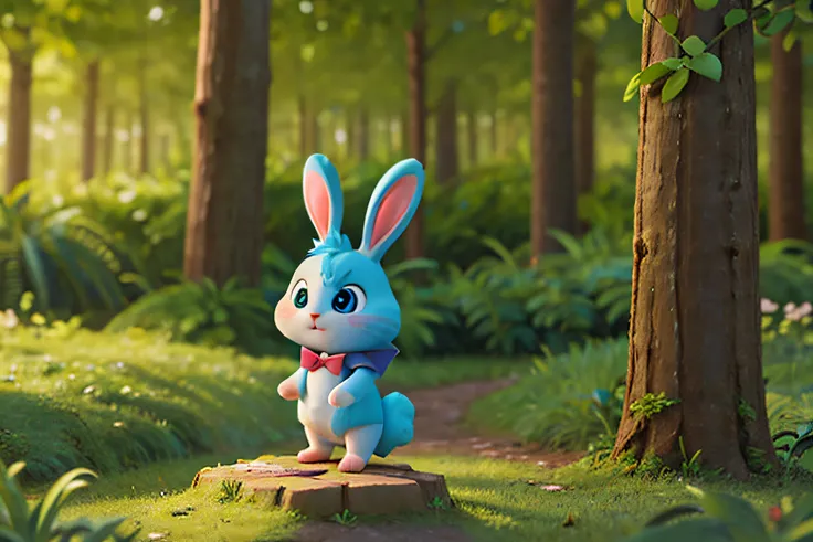 Transform your imagination into a 3D graphic, unique and adorable in a 3D animated style, close-up view, Magical background of the forest