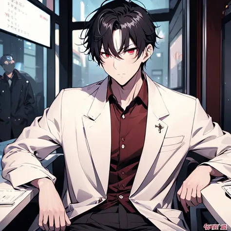 Male character comics，The look of deep eyes。he has red eyes，Note that it must be a red eye，It gives a mysterious feeling。He  a doctor，Possess medical gifts and talents。Sin embargo，He also has a yandere personality，Looks a little weird sometimes。He drank a ...