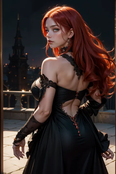 Photo of a woman with red hair and a death grip in a black dress, John Colliers Art Style, Virgo with copper hair, Style by Karol Buck, Young Redhead, portrait of a young witch, No Bowwater Art Style, Stage Director: Roberto Lankiewicz, Geraldo Brohm, Albe...