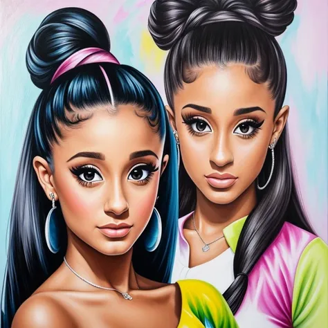 pintura de uma mulher com uma cruz no peito e uma caveira no peito, Pintura de Ariana Grande, pintura de retrato de ariana grande, airbrush on canvas, arte aerada, pintura aerada;, mulher linda, pintura linda, Acrylic painting on oily canvas, beautiful art...