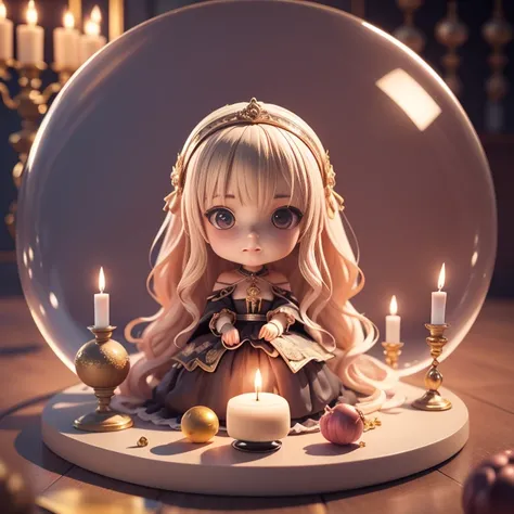 anime cute boy chibi、(((3D chibi))) (bestquality), (Masute Piece)、An old witch sits in Kadilao&#39;s chair in the background. ，She is holding Soniste&#39;s crow.。 on the table in front of her 、The crystal ball is transparent.， There is a mysterious fantasy...