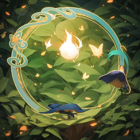 tmasterpiece,(Best quality at best), (Most Best Illustration), (The best shadow),The UI interface frame design adopts natural elements of the jungle theme. The avatar frame  designed in a round shape，Surrounded by delicate leaves and branches, as well as f...