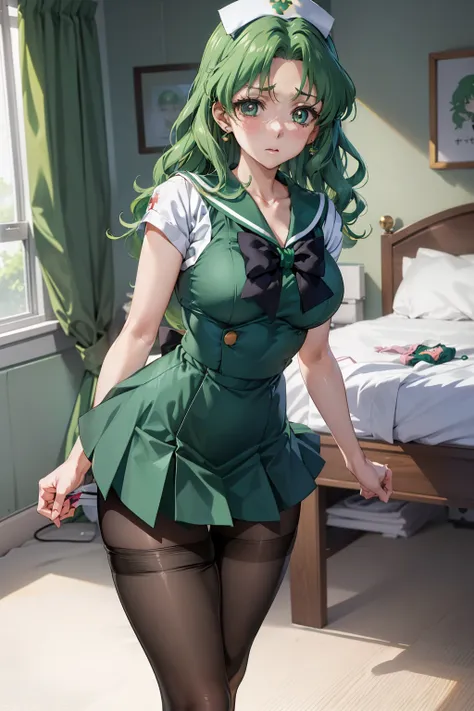 masutepiece, best quality, 1girl in, (sailor neptune),green head hair, (green eye:1.2),((nurse's clothes))、((pantyhose))、length ...