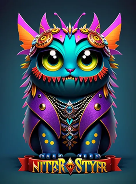 A fantz monster design, funny, ultra detailed, cute, butterfly, cat  in the style of style-sylvamagic,