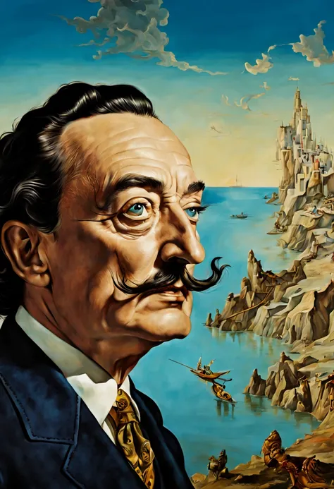 Salvador Dali, intricate, (best quality, masterpiece, Representative work, official art, Professional, unity 8k wallpaper:1.3)