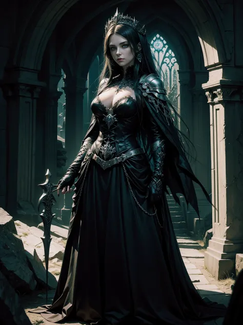 dort eine Frau in einem Kleid, who holds a skull in her hand, Gothic-Fantasy-Kunst, Beautiful Necromancer, Kunst im dunklen Fantasy-Stil, Goddess of Death, Fantasy Dunkle Kunst, Beautiful Necromancer Girl, dark fantasy art, beautiful girl-necromancer, im S...