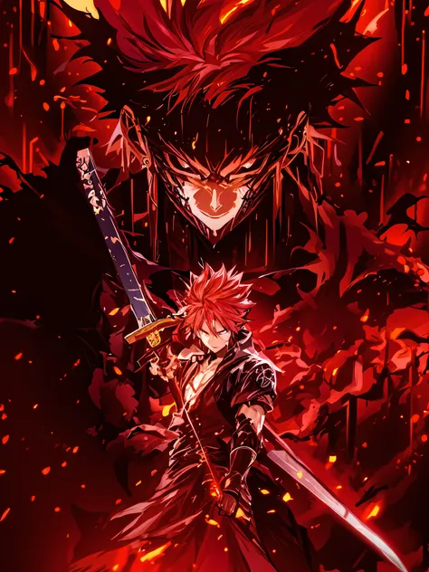 Anime character with sword and devil face on red background,Characters and Flameadass Anime 8k, 4k anime wallpapers, Anime wallpaper 4k, Anime wallpaper 4k, 4k manga wallpapers, Anime art wallpaper 8 K, Anime art wallpaper 4k, Anime art wallpaper 4k, anime...