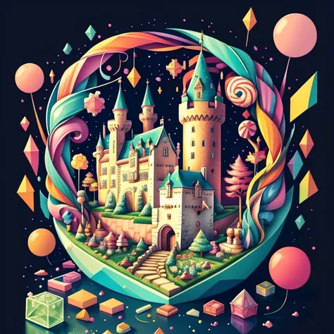 (cute castle with candies) Munchkin, Geometric multidimensional wall portrait, livro de arte, Tchibi,
Yang08k, Beautiful, Colouring,
Obras, of the highest quality, best quality, Arte Oficial, Beautiful and Aesthetic,