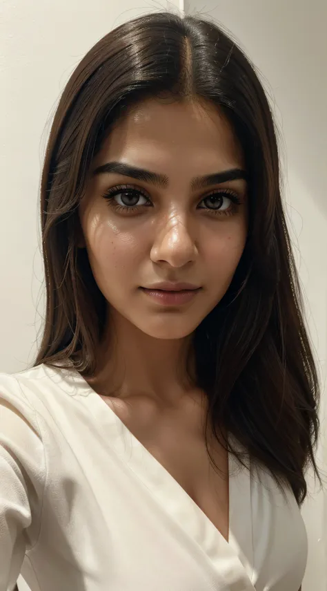 (best quality,realistic,ultra-detailed),(persian face:1.1),smooth skin,detailed eyes,realistic lighting,white wall background,dirty room,phone selfie.