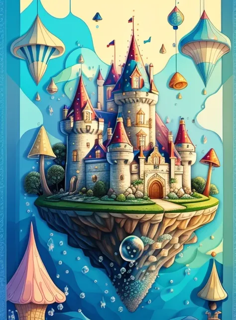 (cute castle with mushrooms and bubbles) Munchkin, Geometric multidimensional wall portrait, livro de arte, Tchibi,
Yang08k, Beautiful, Colouring,
Obras, of the highest quality, best quality, Arte Oficial, Beautiful and Aesthetic,