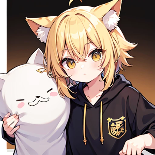 Catboy, blonde  Haare, lange haare, braune Augen, oversized hoodie, Brille