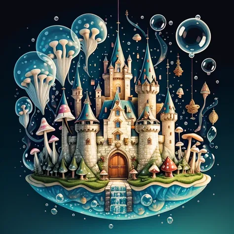 (cute castle with mushrooms and bubbles) Munchkin, Geometric multidimensional wall portrait, livro de arte, Tchibi,
Yang08k, Beautiful, Colouring,
Obras, of the highest quality, best quality, Arte Oficial, Beautiful and Aesthetic,