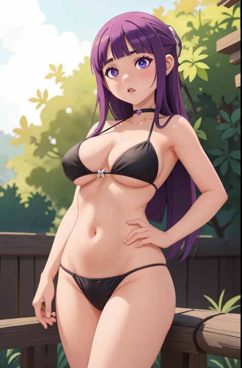 Bikini violet, cheveux violet, anime girl avec de gros seins et gros mamelon qui pointe, séduisante fille d’anime, Ilya Kuvshinov. 4 km, [ Art numérique 4 km ]!!, Style Anime 3D réaliste, Jolie fille d’anime, Artgerme extrêmement détaillé, Oppai, Style ani...