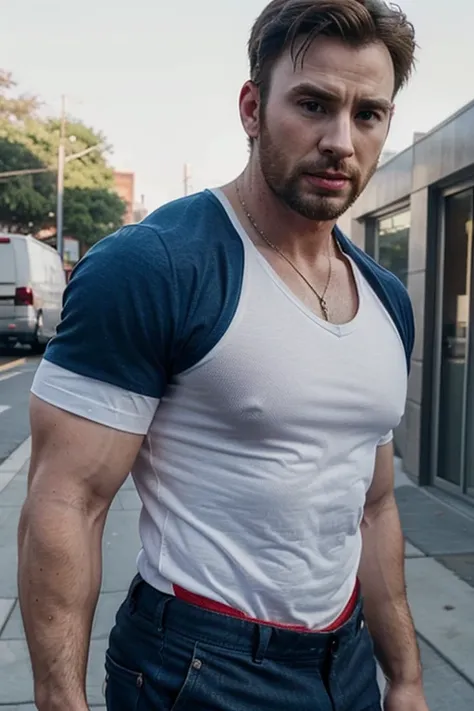 chris evans is a hot single father, muscular body, massive bulge