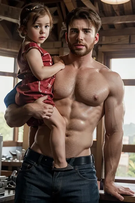 chris evans is a hot single father, muscular body, massive bulge