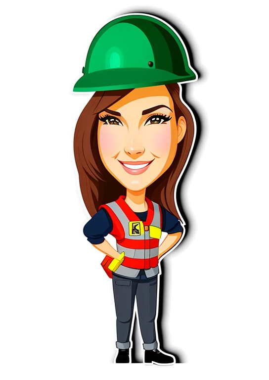 cartoon woman in safety vest and helmet holding a clipboard, charicatura, in cartoon style, professional illustration, professional illustration, Chibi, caricature illustration, estilo caricatura, color digital illustration, caricatural, arte digital dos d...