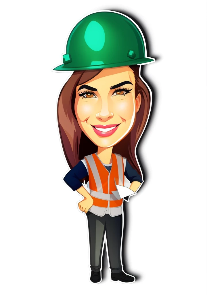 cartoon woman in safety vest and helmet holding a clipboard, charicatura, in cartoon style, professional illustration, professional illustration, Chibi, caricature illustration, Estilo de caricatura, color digital illustration, caricatural, arte digital do...