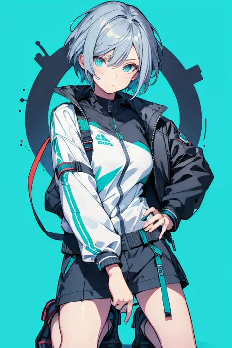 (masutepiece:1.2, best quality),  [1 girl in, expressioness, turquoise eyes, gray hair, half short cut hair,white jacket,jacket ...