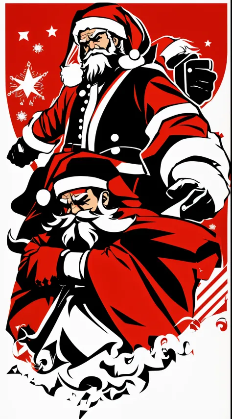 2D silhouette art of Gangsta Santa Claus, (half body shot), long shot, vectorized, Split Complementary Color scheme, bold lines, bold outlines, best quality, strong ink lines