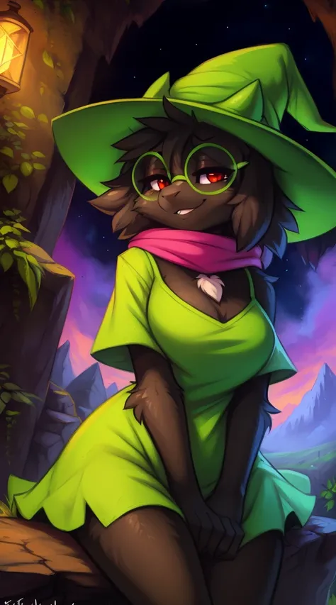 Ralsei, female, 1girl, outside, solo, body fur, high res, clothed, furry, sharp focus, colorful, cave, by fluff-kevlar, by Zackary911, by Kenket, by Kilinah, by fluff-kevlar, looking at the viewer, (detailed Ralsei), (detailed body), (detailed lighting), s...